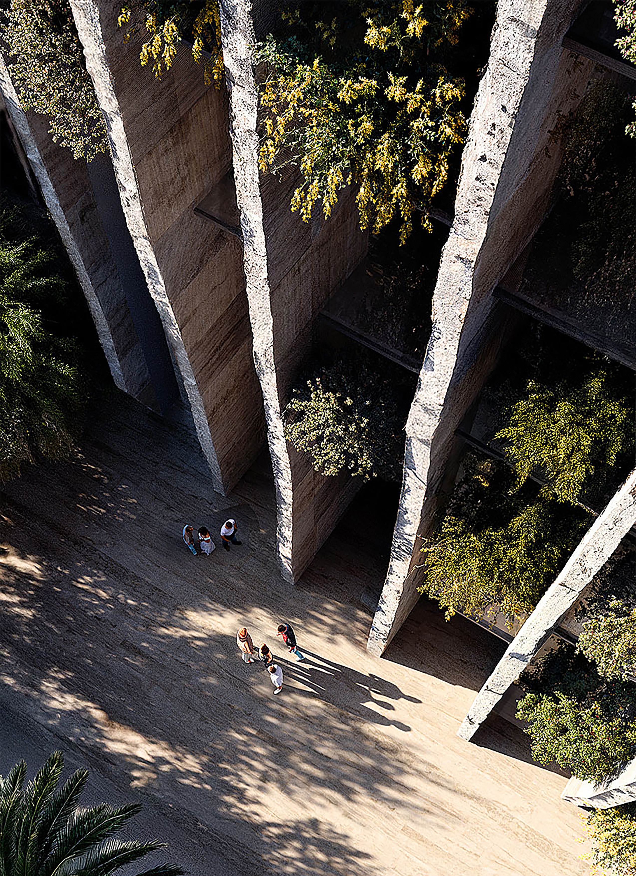 Guri Tower plaza aerial view with stone columns